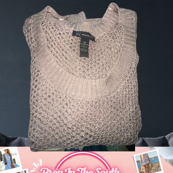 INC International Concepts Open Weave Gold Metallic Sweater – Size M - Picture 5 of 6
